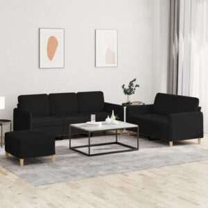 3 részes fekete szövet ülőgarnitúra párnákkal