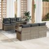 7 darabos kert sofa szett párnákkal szürke poli rattan