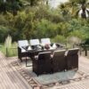 7 részes fekete polyrattan kerti étkezőgarnitúra párnákkal