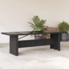 Fekete polyrattan üveglapos kerti asztal 240 x 90 x 75 cm