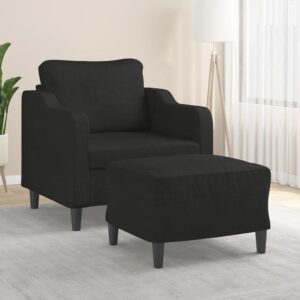 Fekete szövet kanapéfotel lábtartóval 60 cm