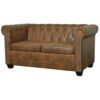 2 személyes barna műbőr chesterfield kanapé