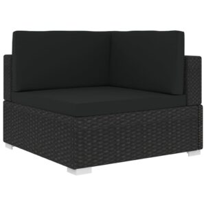 1 db fekete polyrattan moduláris sarokfotel párnákkal
