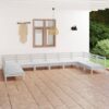 10 részes fehér tömör fenyőfa kerti bútorgarnitúra