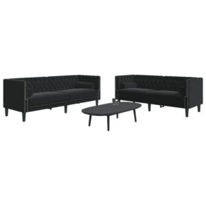 2 részes fekete bársony chesterfield kanapészett párnákkal