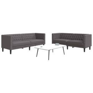2 részes szürke műbőr chesterfield kanapégarnitúra