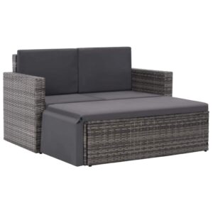 2-részes szürke polyrattan kerti bútorszett párnákkal