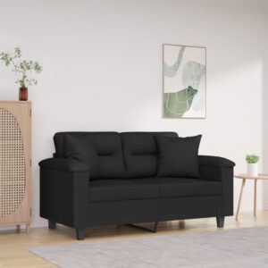 2 személyes fekete mikroszálas szövetkanapé párnákkal 120 cm