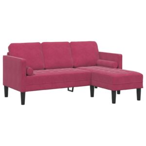 3-fős kanapé l-alakú chaise longue bordeaux piros 160 cm bársonyos