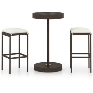 3 részes barna polyrattan kerti bárszett párnákkal