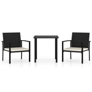 3 részes fekete polyrattan kerti étkezőgarnitúra