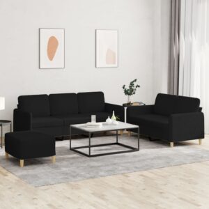 3 részes fekete szövet ülőgarnitúra párnákkal
