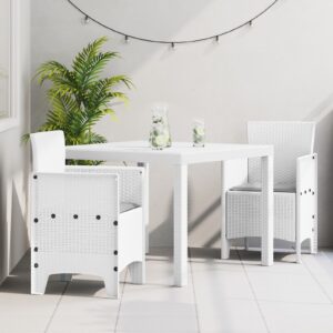 3 részes kerti étkező szett párnákkal fehér műanyag rattan