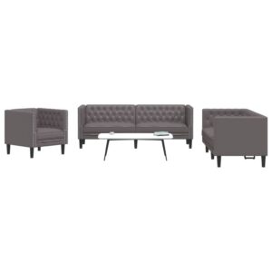 3 részes szürke műbőr chesterfield kanapégarnitúra