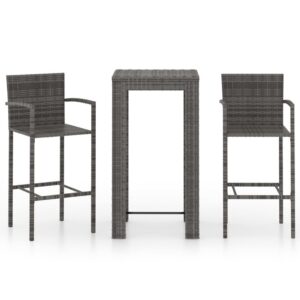 3 részes szürke polyrattan kerti bárszett kartámasszal
