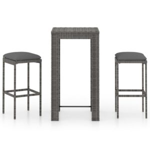 3 részes szürke polyrattan kerti bárszett párnákkal