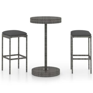 3 részes szürke polyrattan kerti bárszett párnákkal