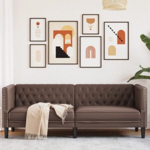 3 személyes barna műbőr chesterfield kanapé