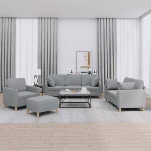 4 részes világosszürke szövet ülőgarnitúra párnákkal