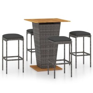 5 darabos szürke polyrattan kerti bárszett párnákkal
