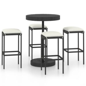 5 részes fekete polyrattan kerti bárszett párnákkal