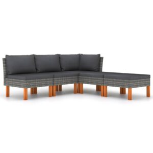 5 részes szürke polyrattan kerti ülőgarnitúra párnákkal