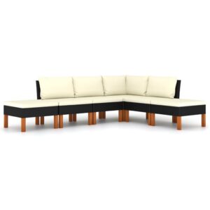 6 részes fekete polyrattan kerti ülőgarnitúra párnákkal
