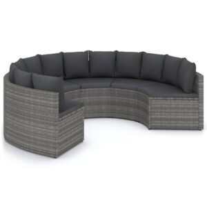 6 részes szürke polyrattan kerti kanapészett párnákkal