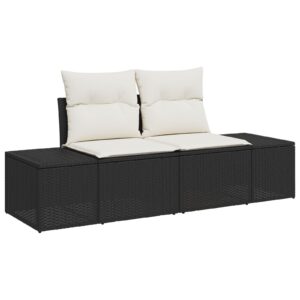 7 darabos kerti kanapé szett párnákkal fekete poli rattan acacia