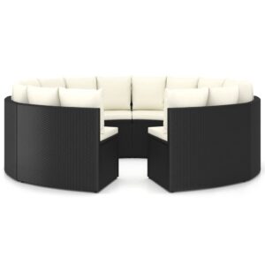 8 részes fekete polyrattan kerti kanapészett párnákkal