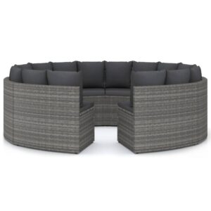 8 részes szürke polyrattan kerti kanapészett párnákkal