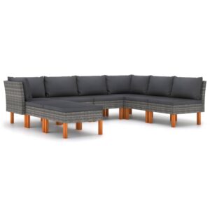 8 részes szürke polyrattan kerti ülőgarnitúra párnákkal