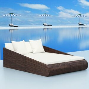 Barna polyrattan kerti ágy 201 x 139 cm