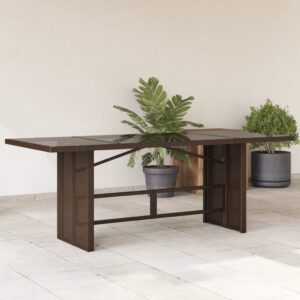 Barna polyrattan üveglapos kerti asztal 190 x 80 x 74 cm
