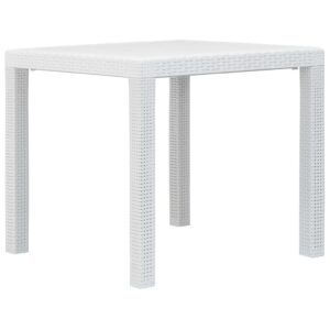 Fehér rattan küllemű műanyag kerti asztal 79x79x72 cm