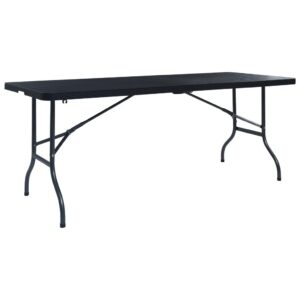 Fekete hdpe rattan szerű összecsukható kerti asztal 180x75x72cm