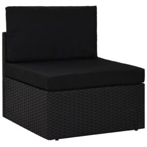 Fekete polyrattan középső kanapéelem