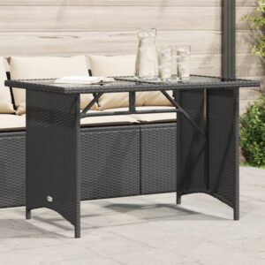 Fekete polyrattan üveglapos kerti asztal 110x68x70 cm