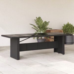 Fekete polyrattan üveglapos kerti asztal 240 x 90 x 75 cm