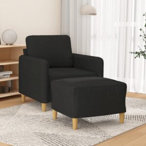 Fekete szövet kanapéfotel lábtartóval 60 cm