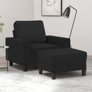 Fekete szövet kanapéfotel lábtartóval 60 cm