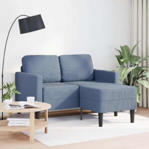 Kék vászon 2 üléses kanapé l-alakú kanapéval 125 cm