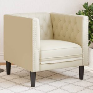 Krémszínű műbőr chesterfield kanapéfotel