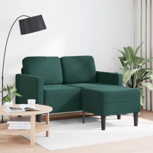 Sötétzöld bársony 2 üléses kanapé l-alakú kanapéval 125 cm
