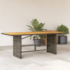 Szürke polyrattan kerti asztal akácfa lappal 190 x 80 x 75 cm
