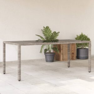Szürke polyrattan üveglapos kerti asztal 190 x 90 x 75 cm