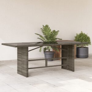 Szürke polyrattan üveglapos kerti asztal 190x80x74 cm