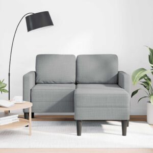 Világosszürke anyagból 2 üléses kanapé l-alakú kanapéval 125 cm