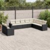 10 részes fekete polyrattan kerti ülőgarnitúra párnákkal