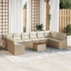 11 darabos kerti kanapé szett párnákkal bézs poli rattan akác